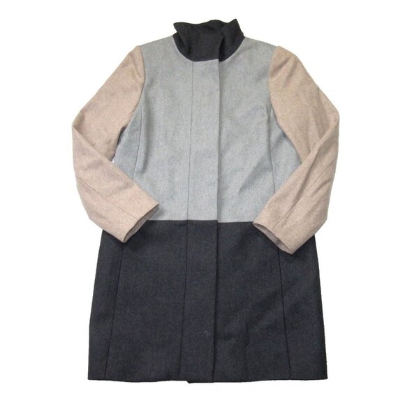 NWT J.Crew Colorblock Funnelneck Coat in Heather Gray Camel Wool 10 $398 - Picture 3 of 8